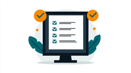 Fototapeta premium Online Checklist Completed Tasks Digital Screen Display Showing Successful Task Management