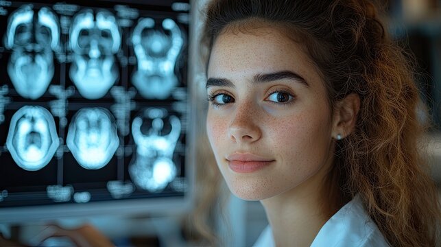Close-up of radiologist using digital anatomy atlas