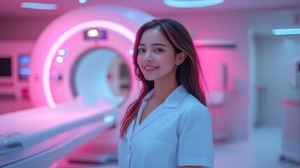 Obraz premium Patient receiving instruction before entering MRI room