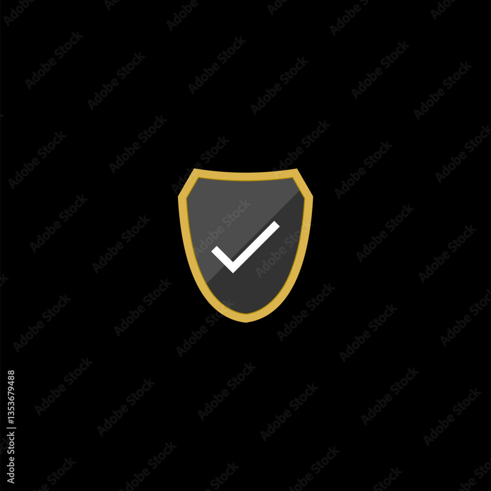 Poster shield with check mark icon isolated on dark background