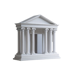 Monochromatic 3D rendering of a classical Greek temple, detailed ancient architecture with a pale blue tint, transparent background PNG