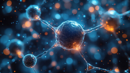 Innovative chemistry design concept, 3D holographic molecular structures forming futuristic biotech visuals