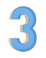 Number three on white background. Isolated 3D illustration