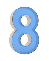 Number eight on white background. Isolated 3D illustration