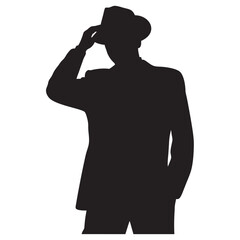 stylish young man in business hat vector silhouette llustration on white background