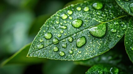 Green leaf with water droplets nature background