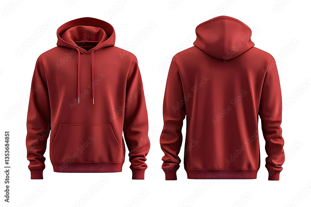 Poster true red hoodie mockup featuring drawstrings and front pocket shown from front and back views for de