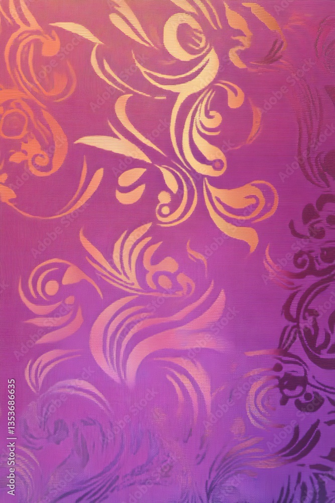 Poster abstract patterns in vibrant purple tones with intricate designs and flowing shapes in a decorative 
