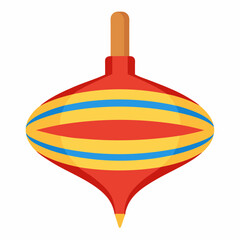 colorful spinning top illustration with vibrant red, yellow, and blue stripes
