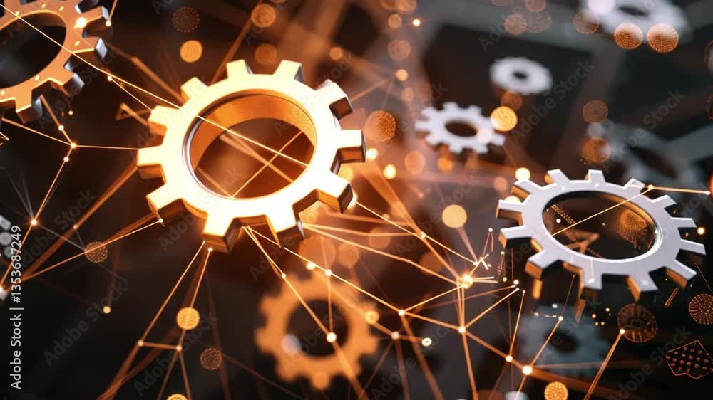 Poster digital innovation exploring connection of gears and technology in engineering design and machinery 