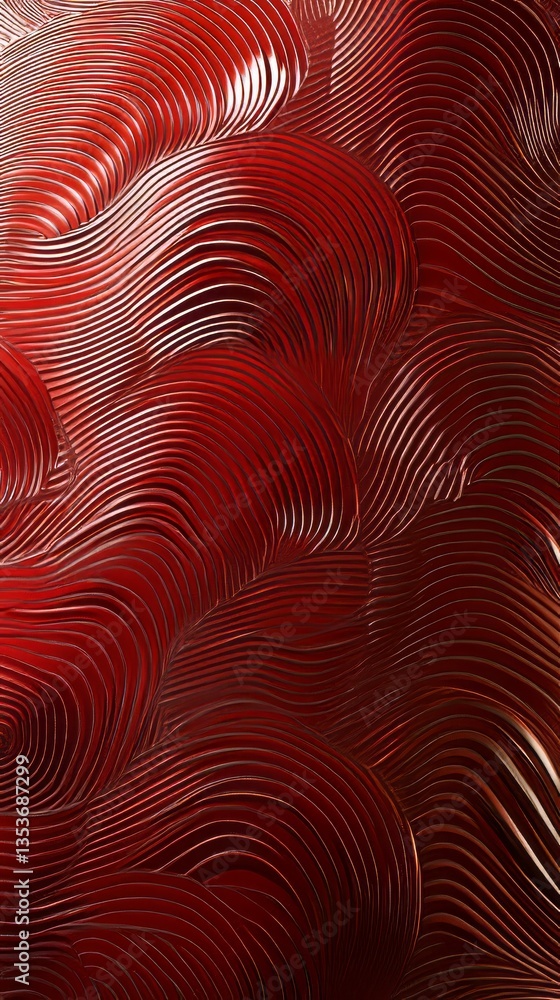 Poster abstract red background featuring flowing lines and textures with a dynamic wave pattern creating de