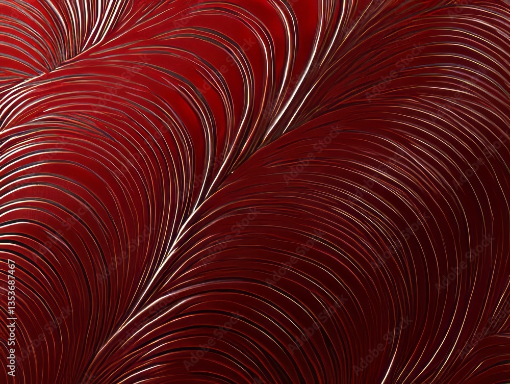 Poster exploration of intricate red abstract patterns showing flowing lines and textures, evoking depth and