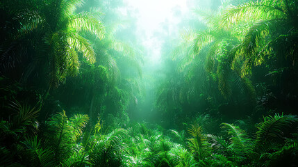Lush Tropical Jungle, Foggy Path, Green Paradise