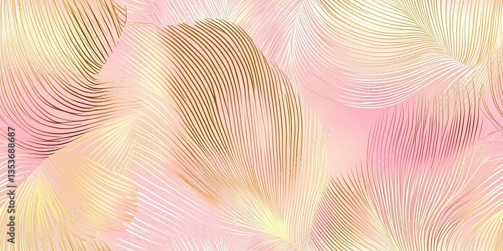 Poster intricate patterns of gold and pink abstract leaves set against a soft pastel background
