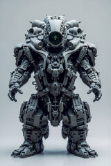 Close-Up of a Large Robot Wearing a Helmet