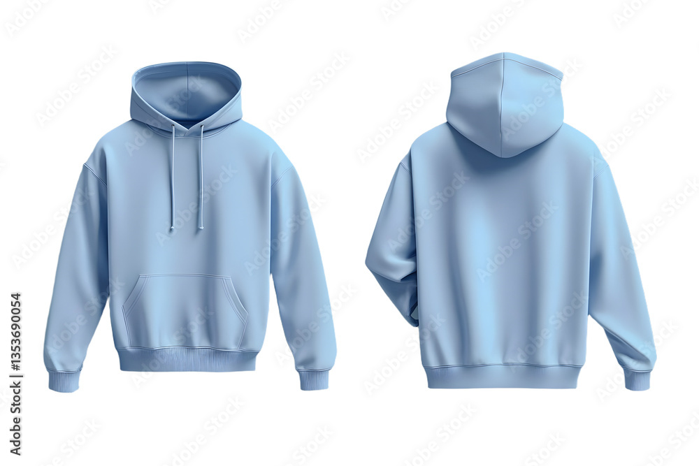 Poster light blue hoodie mockup with relaxed fit and realistic folds in front and back views on a soft grad