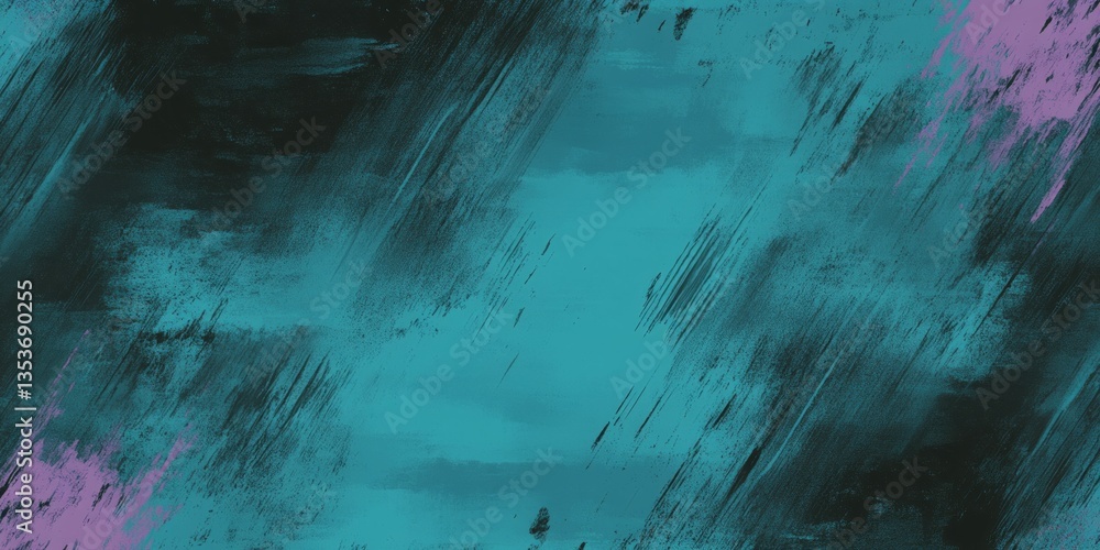 Poster abstract painting featuring vivid turquoise and deep black brush strokes creating a dynamic visual e