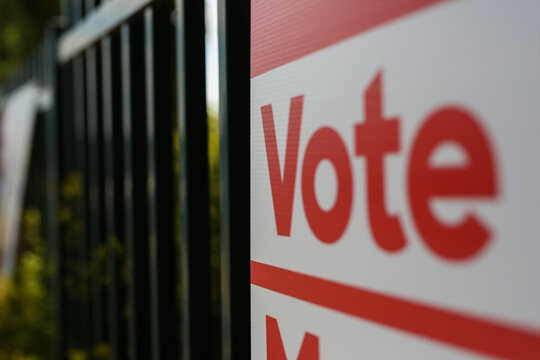 Vote sign outside a polling booth at an election