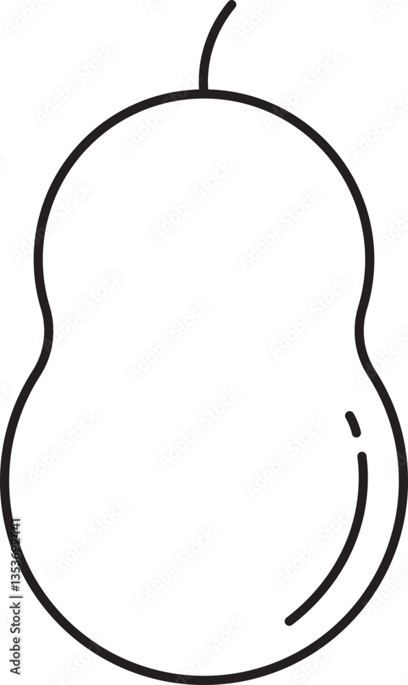 Poster simple black outline of peanut shape with curved line and small stem on top. design is minimalistic 