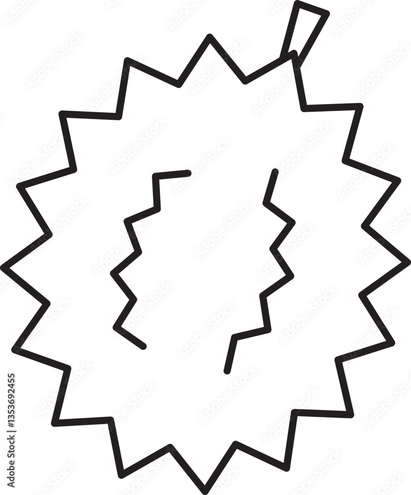 Poster this features simple black outline of durian fruit, showcasing its distinctive spiky shape. illustra