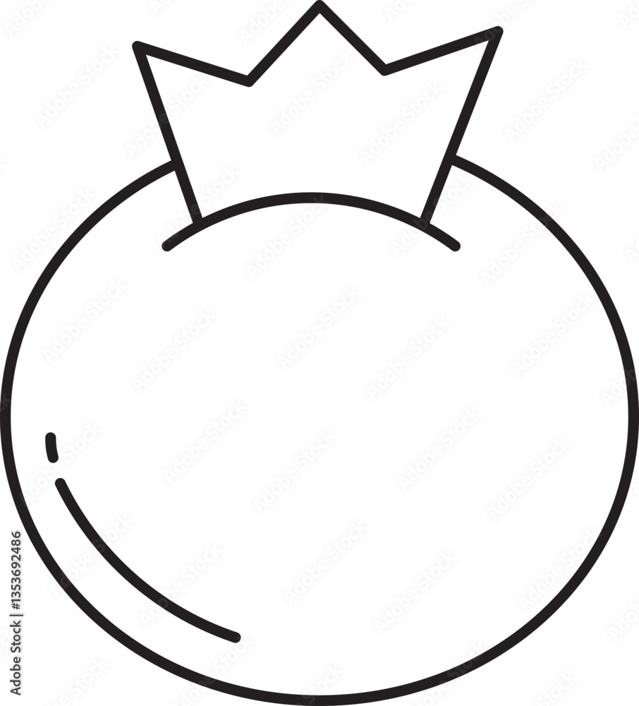 Poster simple black and white line drawing of pomegranate with crown like calyx on top. illustration is min