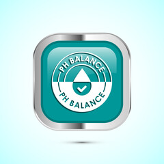 PH balance icon design illustration. Neutral PH balance icon sign, Free acidity concept, Teal color square button design