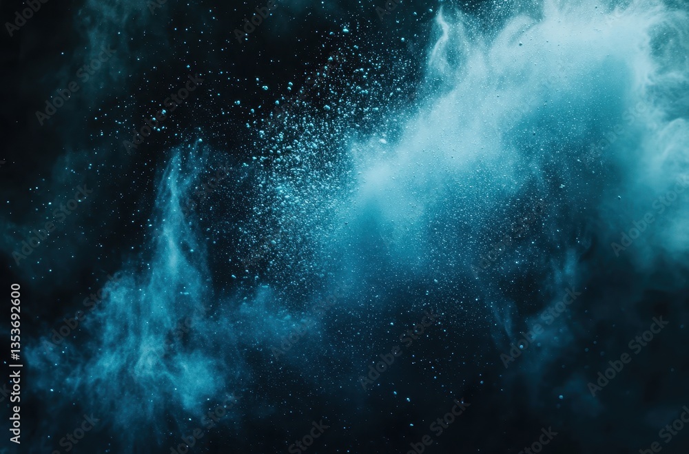 Poster abstract blue smoke and particles in dark background creating a mystical and ethereal atmosphere for