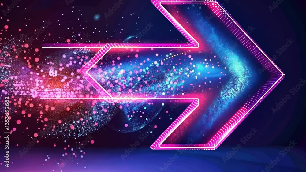 Poster vibrant arrow design colorful particles and sparkles create dynamic movement and direction in abstra