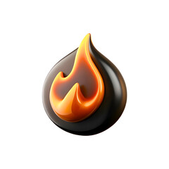 A fiery, glossy droplet igniting passion and energy with a dark, smooth surface and vibrant orange flame.