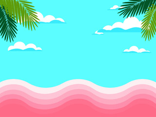Fototapeta na wymiar Summer scene background with beach vacation holiday theme with pink wave layer and copy space 
