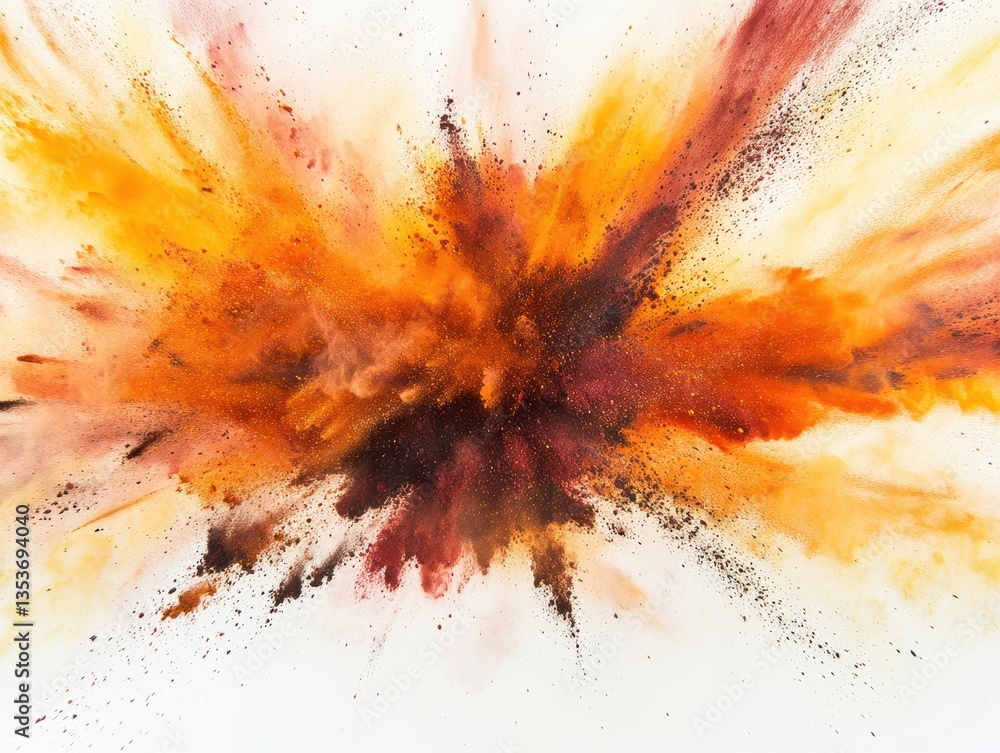 Poster abstract explosion of vibrant orange and yellow hues with dark accents creating an energetic and dyn