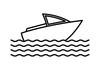 Icono negro de lancha en el mar