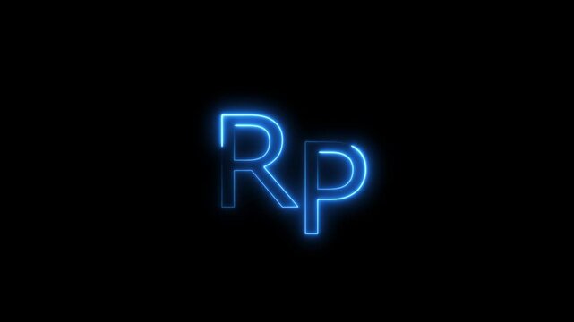 Glowing neon indonesian rupiah money sign animation on a black background.