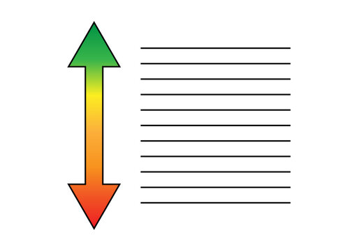 Flecha de escala de calidad de verde, amarillo, naranja y rojo con lista de mejor a peor