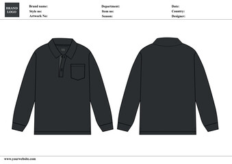Black Color polo shirt vector illustration template front and back views isolated on white background