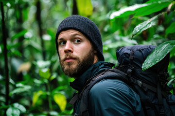 Solo Traveler Hiking Through a Lush Green Forest