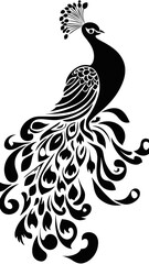 Fototapeta premium Elegant Black and White Peacock Vector for Cutting and Printing Minimalist SVG Design