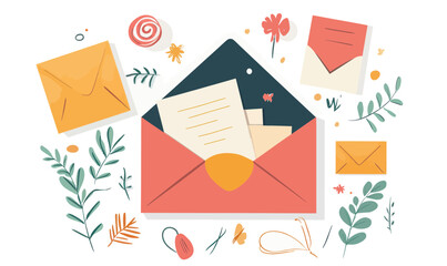 Minimalist Vector Envelopes and Greeting Cards with Floral Elements Illustration