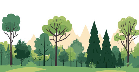 Minimalist Forest Landscape Illustration with Trees in Flat Vector Style