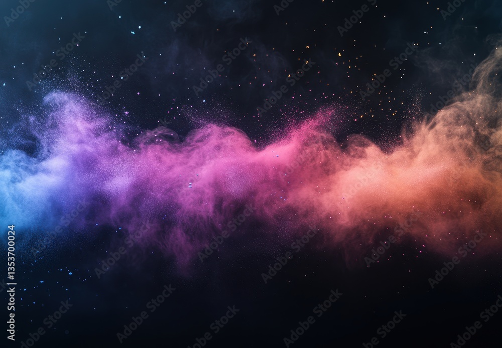 Poster colorful abstract smoke cloud with stars in dark background for creative design and art projects in 
