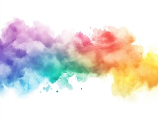 Fototapeta premium Colorful abstract watercolor splash with vibrant hues of purple, pink, orange, yellow, green, and blue blending seamlessly across a white background