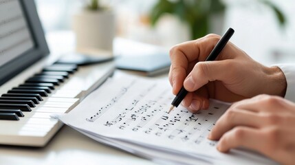 Creative Process of Music Composition with Notes and Keyboard