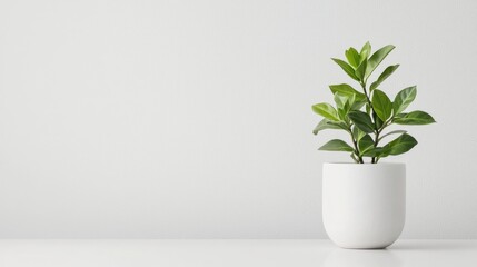 Modern Green Plant in Minimalist White Pot on Clean Surface