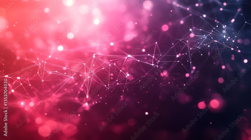 Poster abstract network background with interconnected nodes and lines in shades of pink and purple creatin