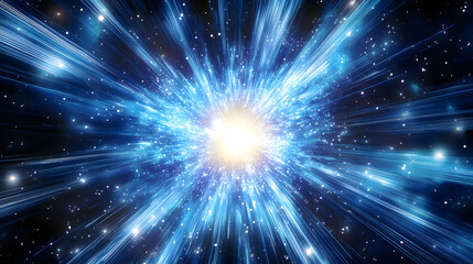 Naklejka premium Deep blue hyperspace warp speed starburst effect abstract digital art background.