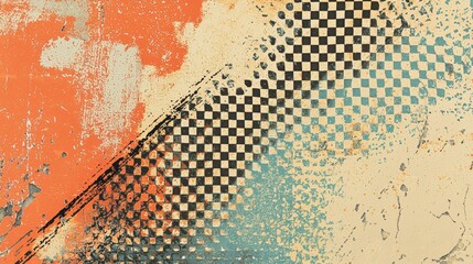 Vintage Comic Book Texture with Dotted Design, Abstract texture with vibrant colors and a checkered pattern.