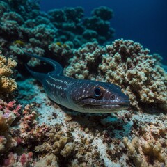 Fototapeta premium Eel Emerging from a Coral Cave.
