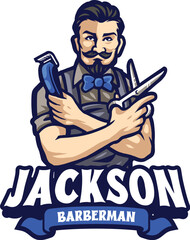 Barbershop 3 vintage style mascot logo