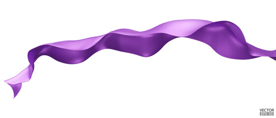 Flying purple silk textile fabric flag background. Smooth elegant purple Satin Isolated on white Background for grand opening ceremony. Purple curtain. 3d vector illustration