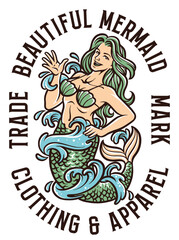 Beautiful Mermaid vintage style mascot logo